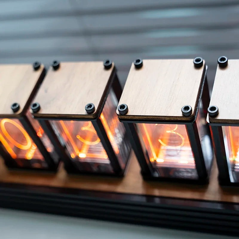 Luxury Nixie Glow Tube Clock Wood Table Clock Creative Electronic Desktop Clocks RGB Silent Digital Watch