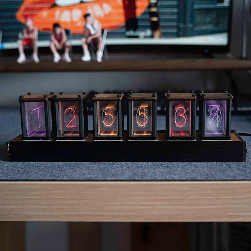 Luxury Nixie Glow Tube Clock Wood Table Clock Creative Electronic Desktop Clocks RGB Silent Digital Watch